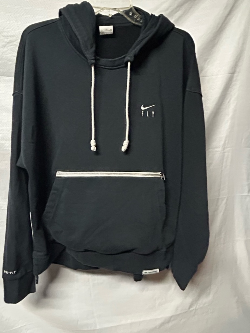 Nike Black Hoodie with White Drawstrings and Front Zip Pocket